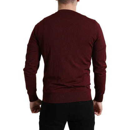 Dolce &amp; Gabbana Bordeaux Pullover aus Wollstrick mit Rundhalsausschnitt