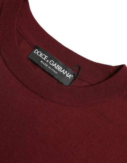 Dolce &amp; Gabbana Bordeaux Pullover aus Wollstrick mit Rundhalsausschnitt