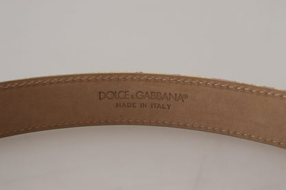 Dolce &amp; Gabbana – Rosa Jaquard-Gürtel mit DG-Logo und goldener Metallschnalle