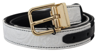 Dolce &amp; Gabbana Weiß-Schwarzer Patchwork-Gürtel mit goldener Metallschnalle