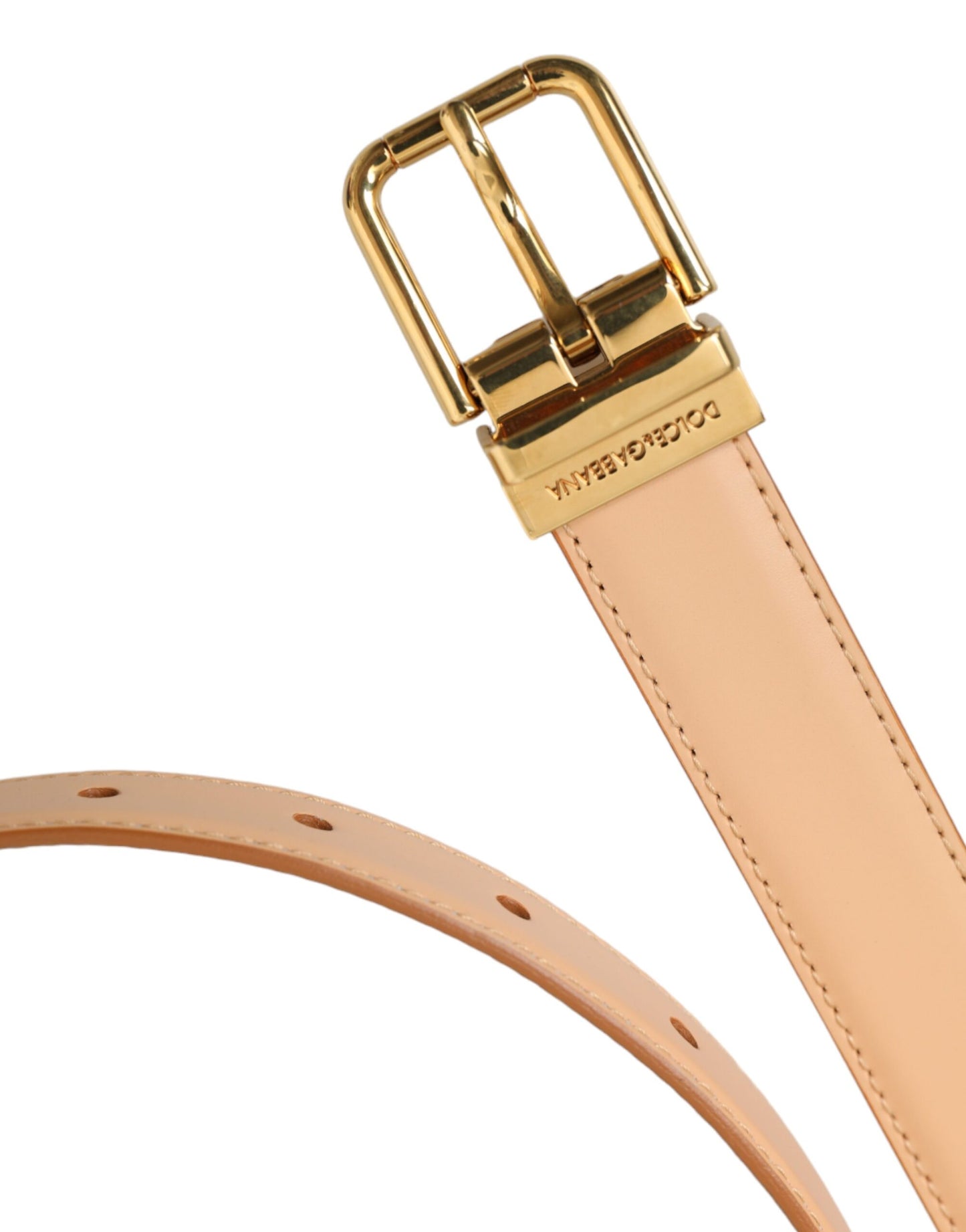 Dolce & Gabbana Beige Calfskin Leather Gold Metal Buckle Belt