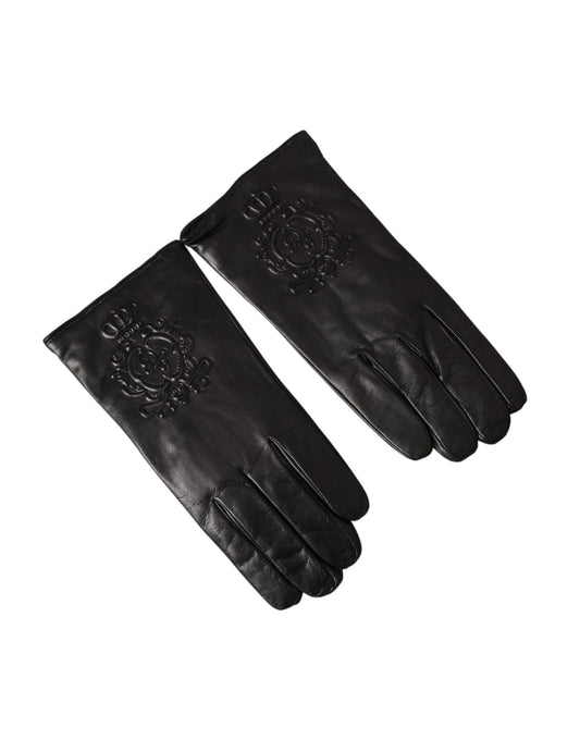 Dolce & Gabbana Black Leather Embossed Logo Short Hands Gloves