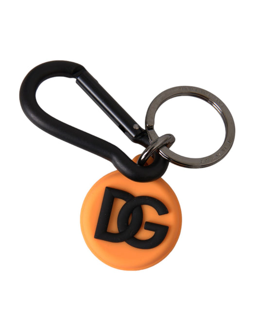 Dolce &amp; Gabbana Orange Gummi DG Logo Rund Messing Metall Schlüsselanhänger