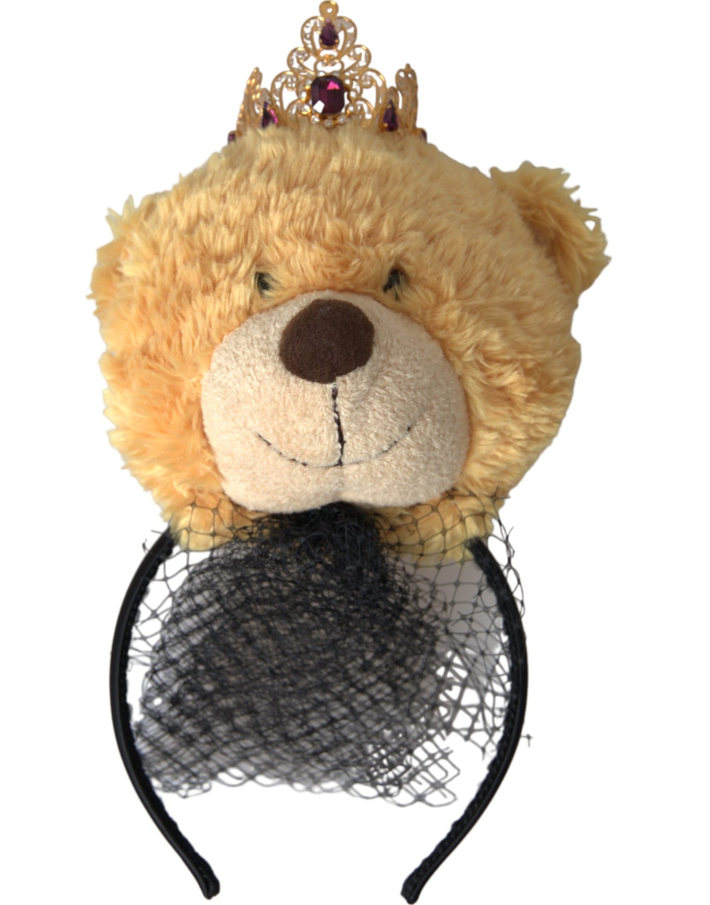 Dolce &amp; Gabbana Brauner Teddybär mit goldener Kristallkrone, Haarband, Diadem