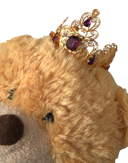 Dolce &amp; Gabbana Brauner Teddybär mit goldener Kristallkrone, Haarband, Diadem