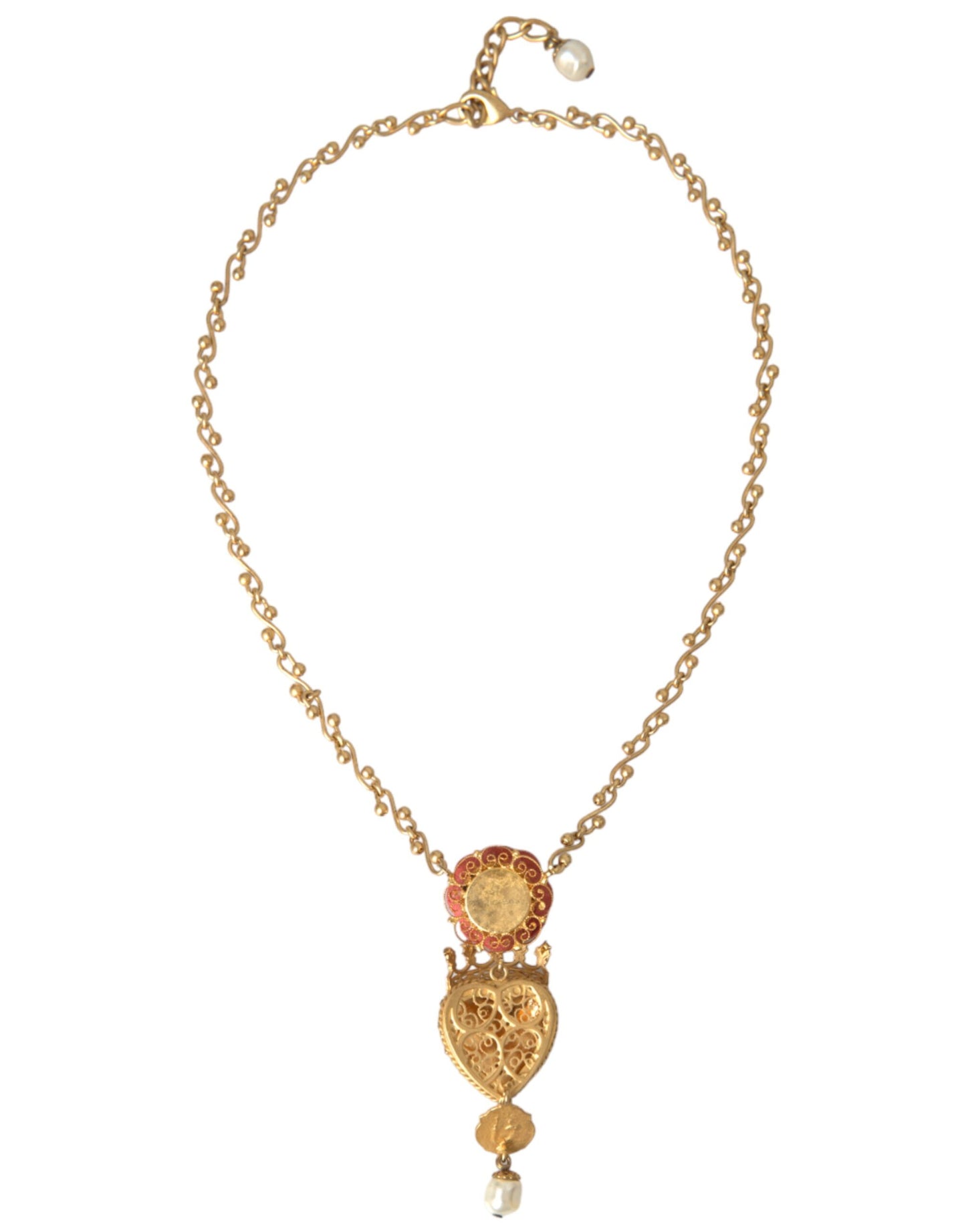 Dolce &amp; Gabbana – Halskette mit Rosen-Anhänger „Sacred Heart“ aus goldener Messingkette mit Kristallen