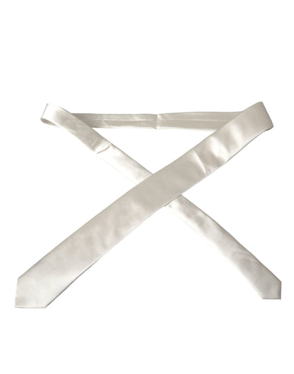 Dolce & Gabbana White Solid 100% Silk Adjustable Tie