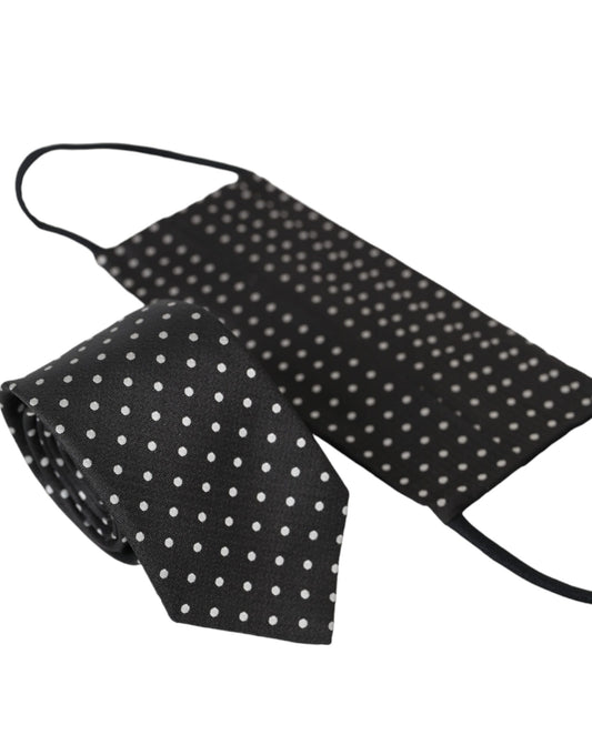 Dolce & Gabbana Black White Polka Dots 100% Silk Necktie Face Mask