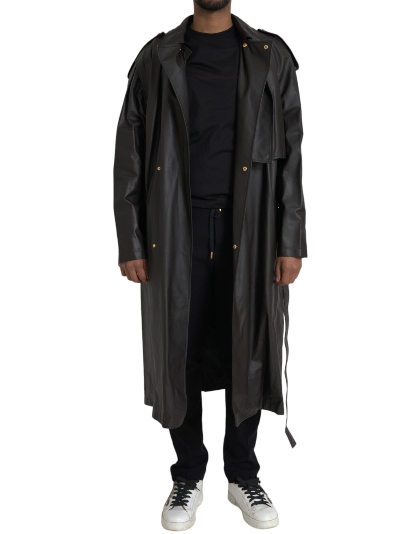 Bottega Veneta Black Matte Waterproof Leather Coat Jacket