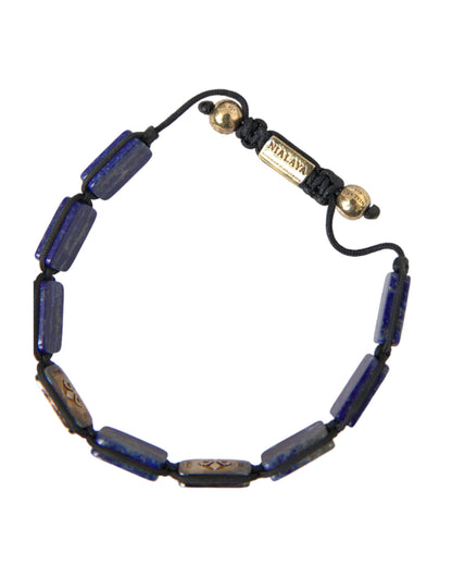 Nialaya Flat Bead Blue Lapis White CZ 925 Bracelet Mens