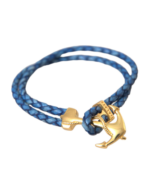 Nialaya Blau Gold Anker 925 Silber Charm Armband Herren