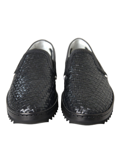 Dolce & Gabbana Black Woven Buffalo Leather Men Loafers Shoes