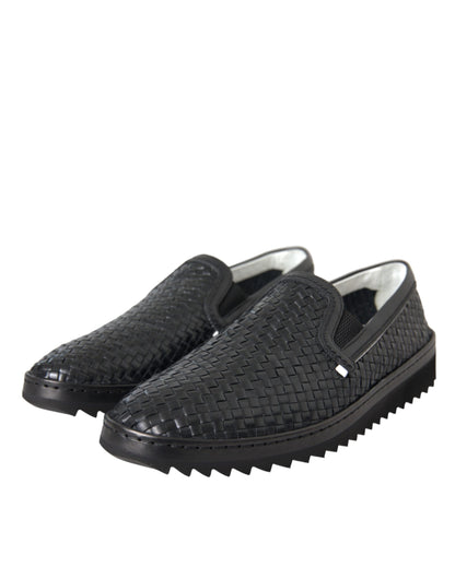 Dolce &amp; Gabbana Schwarze Loafer aus gewebtem Büffelleder für Herren