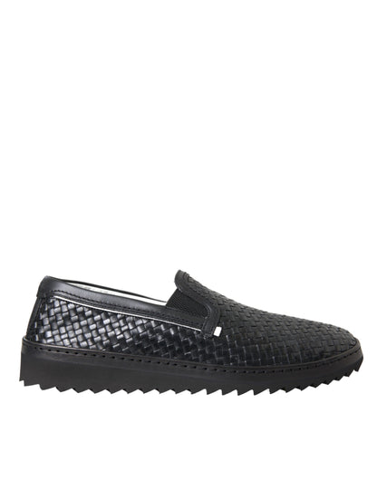 Dolce &amp; Gabbana Schwarze Loafer aus gewebtem Büffelleder für Herren