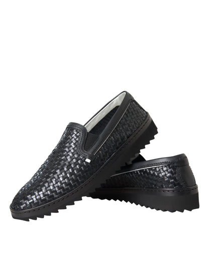 Dolce &amp; Gabbana Schwarze Loafer aus gewebtem Büffelleder für Herren