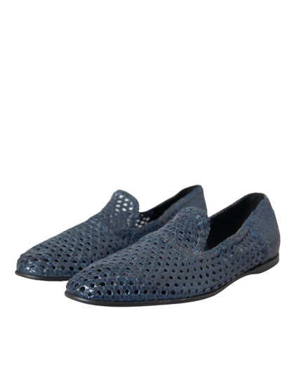 Dolce &amp; Gabbana – Slipper aus gewebtem Leder in Blau Herren Schuhe