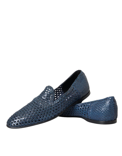 Dolce &amp; Gabbana – Slipper aus gewebtem Leder in Blau Herren Schuhe