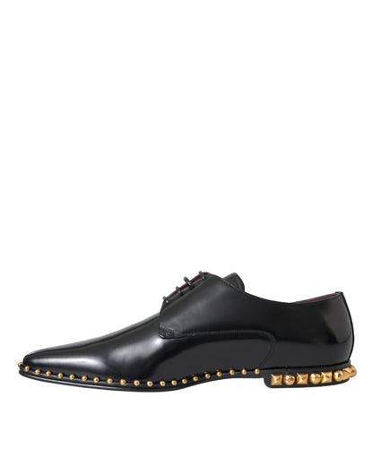 Dolce &amp; Gabbana – Derby-Abendschuhe aus schwarzem Leder mit goldenen Nieten