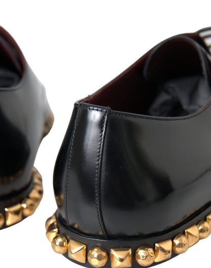 Dolce &amp; Gabbana – Derby-Abendschuhe aus schwarzem Leder mit goldenen Nieten