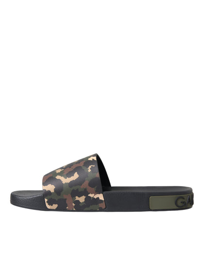 Dolce &amp; Gabbana Mehrfarbige Camouflage-Strandschuhe aus Leder für Herren