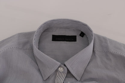 Camicia vestibilità regolare in cotone casual con motivo check bianco blu