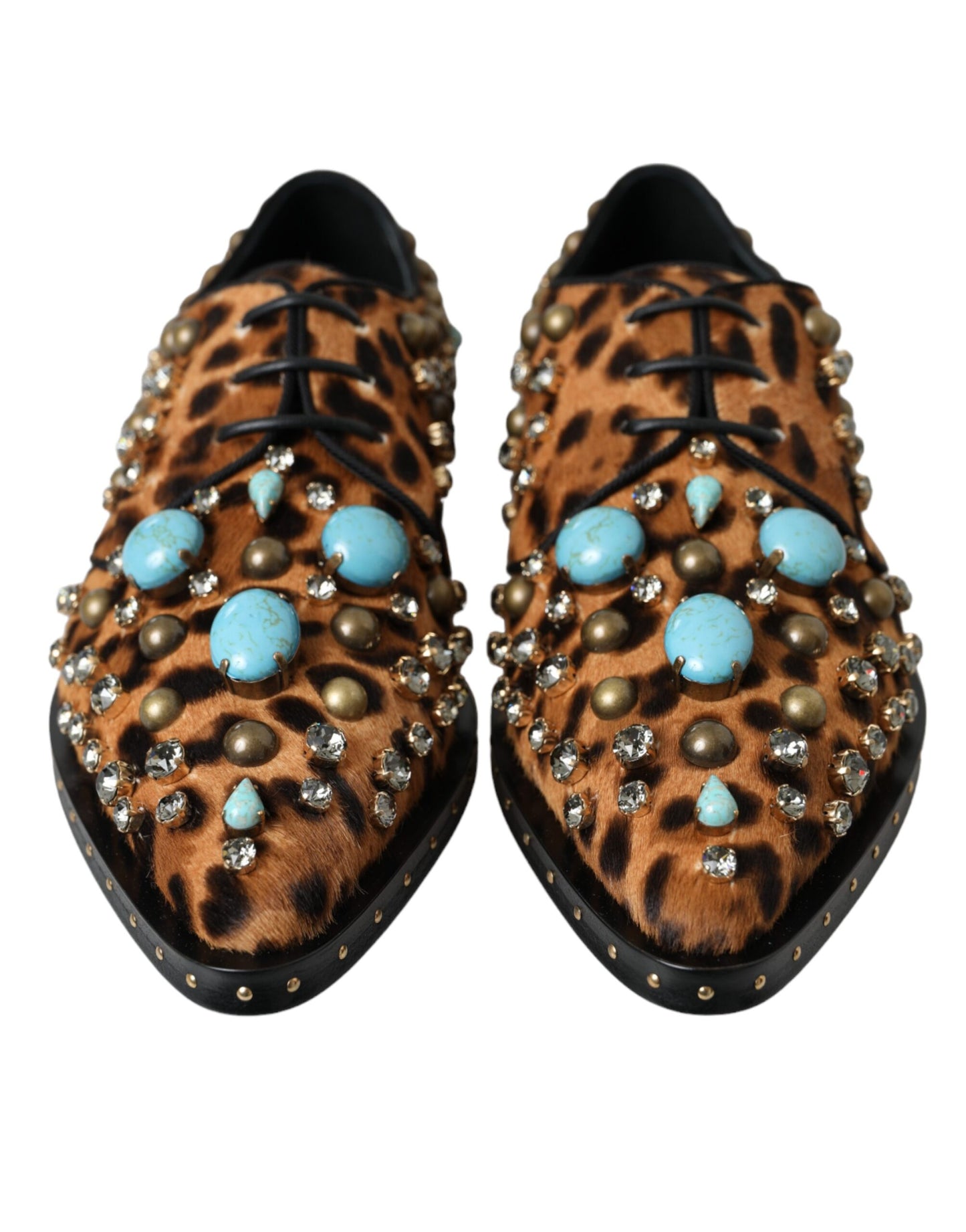 Dolce &amp; Gabbana Braunes Leopardenhaar-Kristallkleid Broque-Schuhe