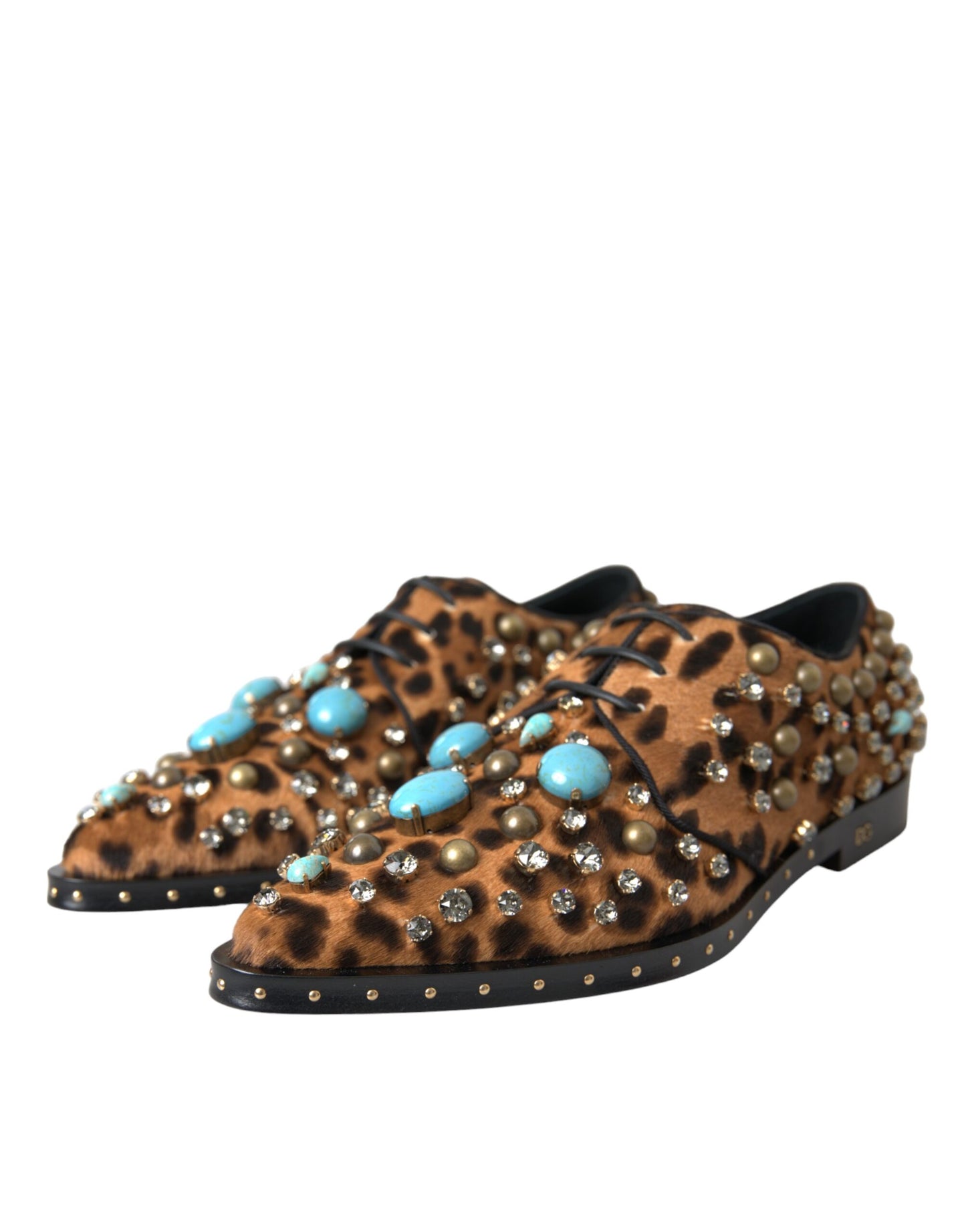 Dolce &amp; Gabbana Braunes Leopardenhaar-Kristallkleid Broque-Schuhe