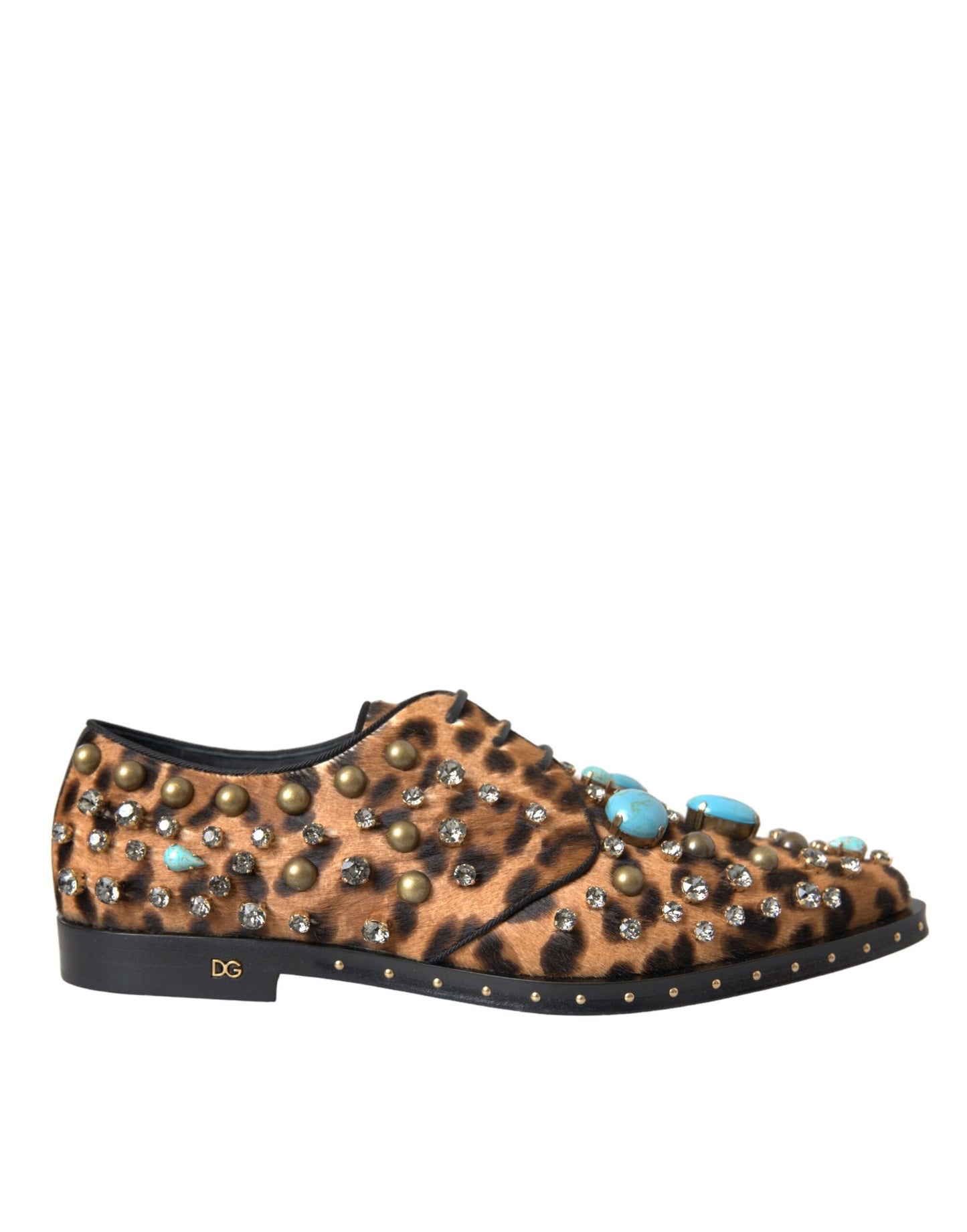 Dolce &amp; Gabbana Braunes Leopardenhaar-Kristallkleid Broque-Schuhe