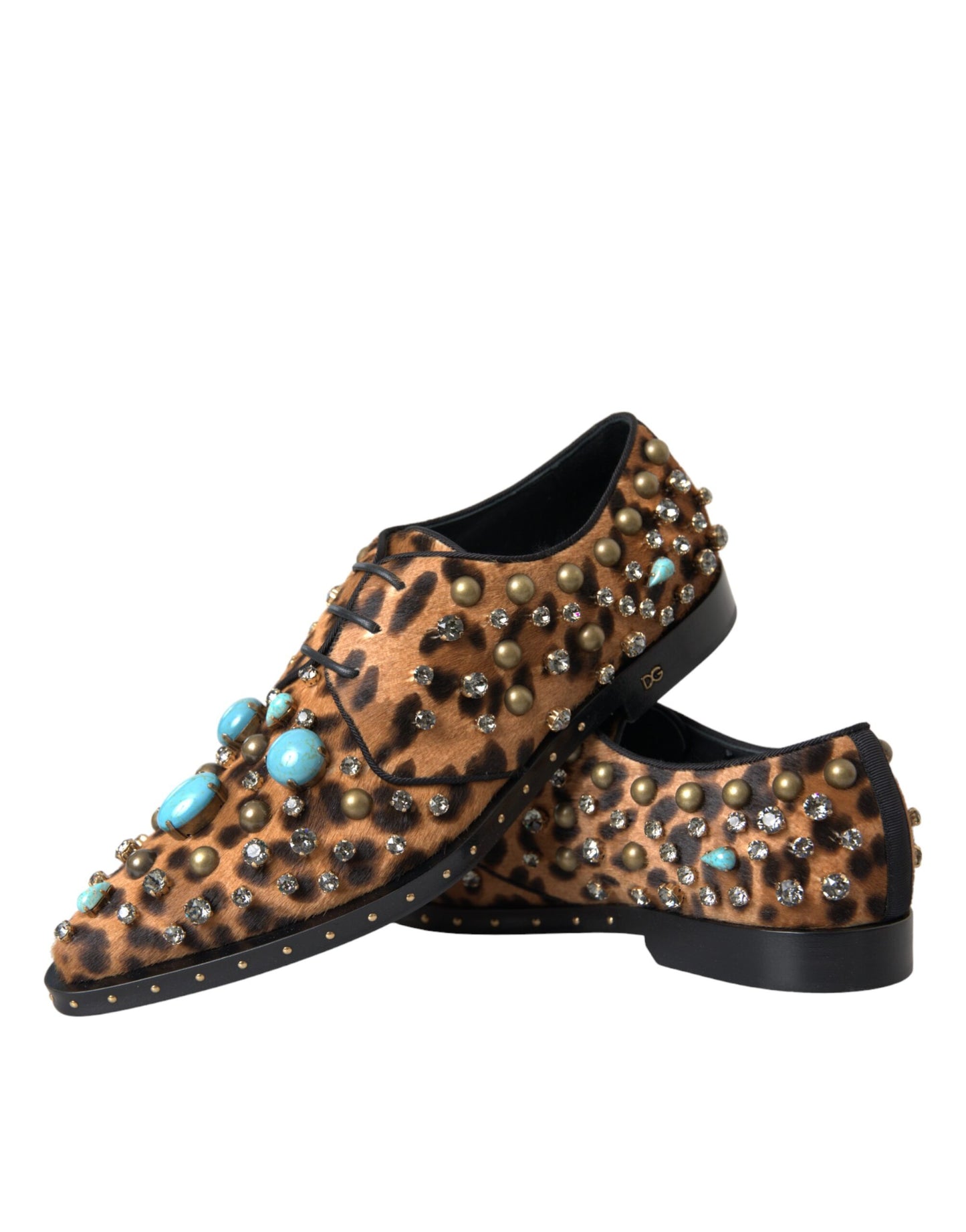 Dolce &amp; Gabbana Braunes Leopardenhaar-Kristallkleid Broque-Schuhe