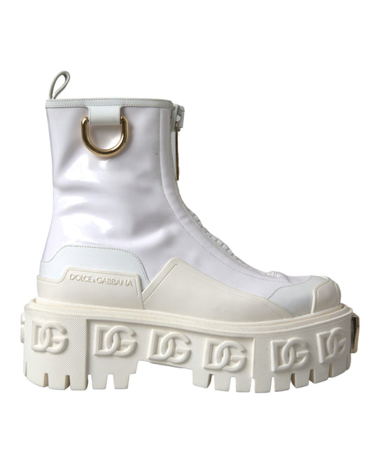 Dolce &amp; Gabbana Stiefeletten mit Logo aus weißem Leder und Gummi