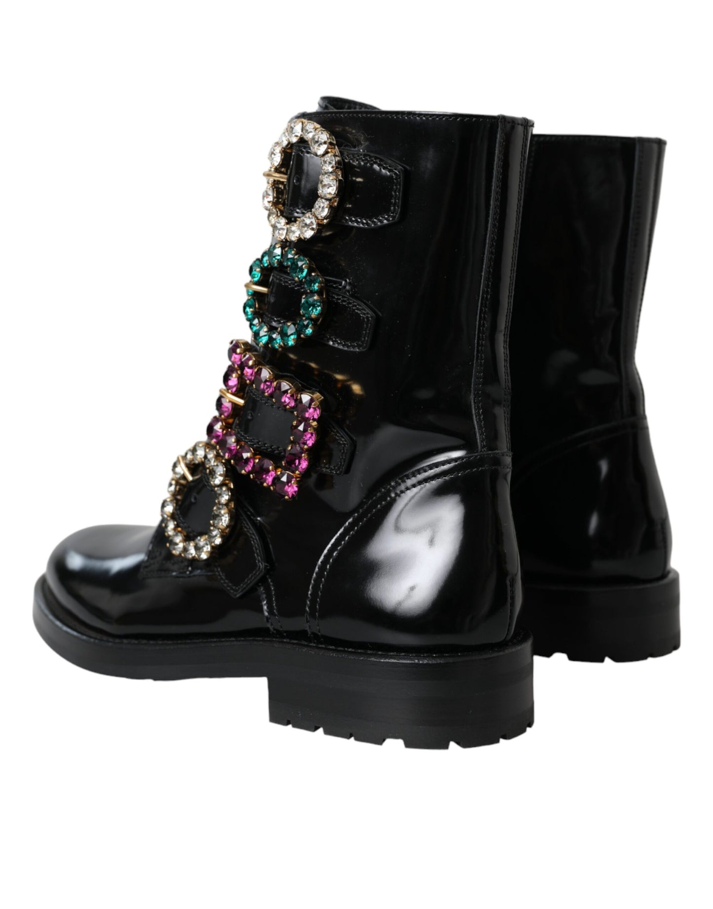 Dolce &amp; Gabbana – Stiefel mit Kristallschnallen aus schwarzem Leder