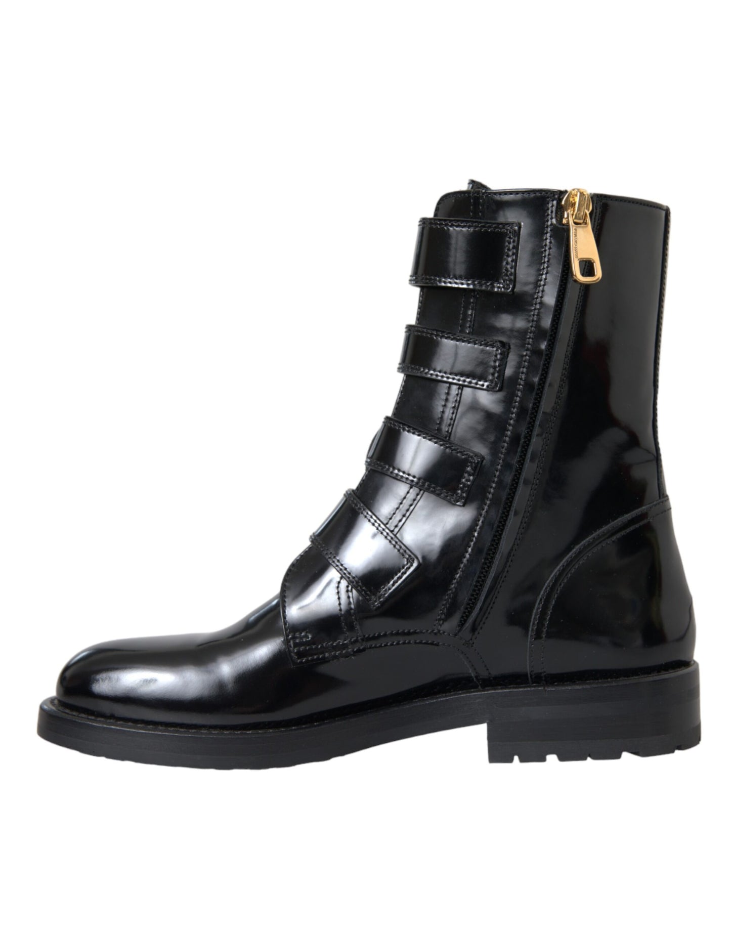 Dolce &amp; Gabbana – Stiefel mit Kristallschnallen aus schwarzem Leder