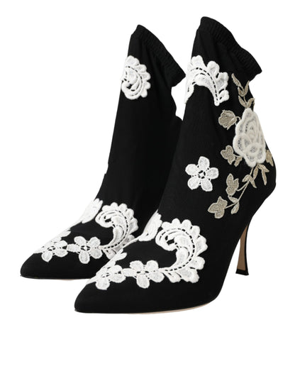 Dolce &amp; Gabbana – Schlupfstiefel mit schwarzer und weißer Stickerei