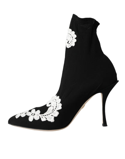 Dolce &amp; Gabbana – Schlupfstiefel mit schwarzer und weißer Stickerei