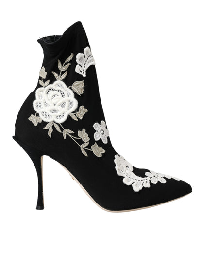 Dolce &amp; Gabbana – Schlupfstiefel mit schwarzer und weißer Stickerei