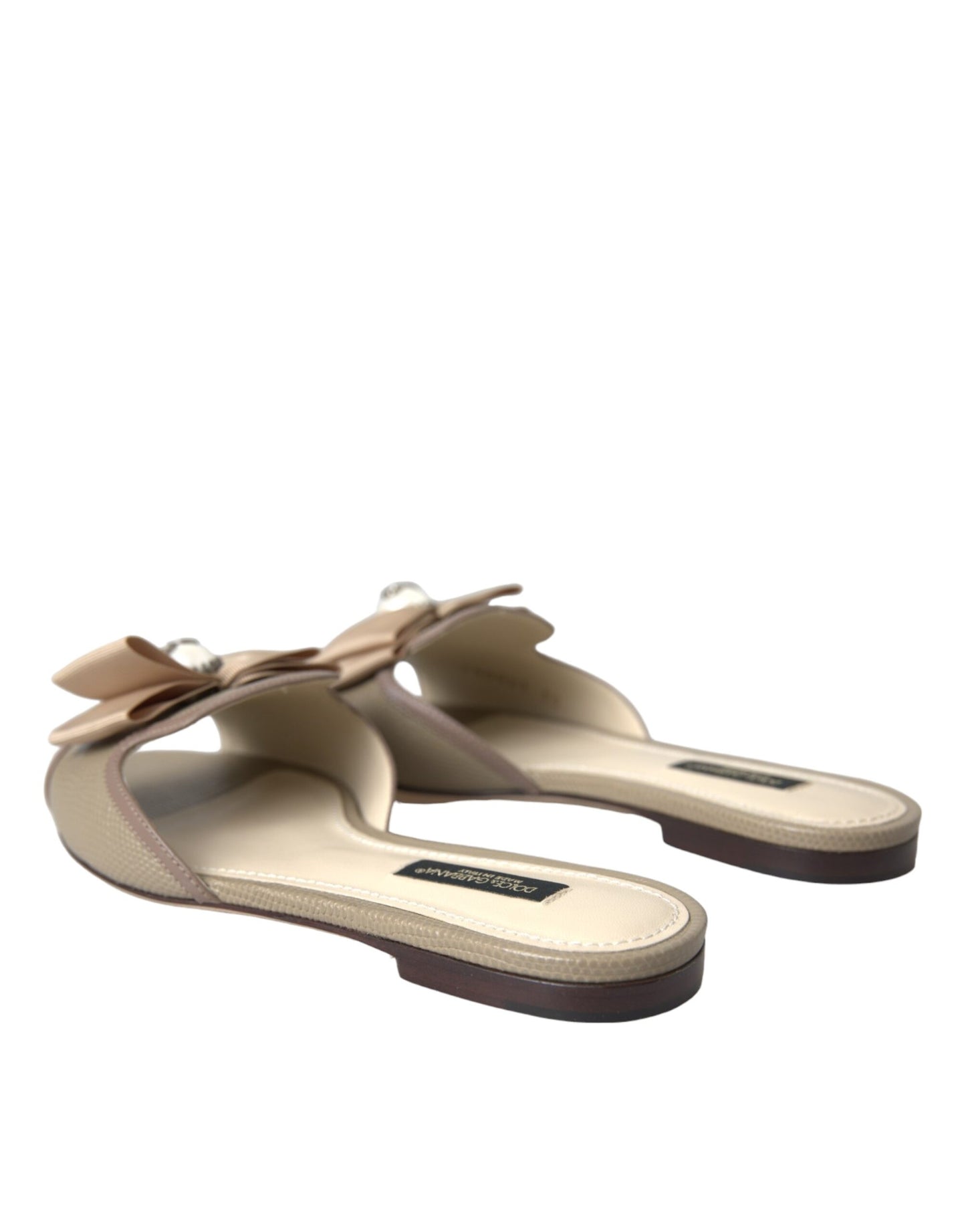 Dolce &amp; Gabbana Beige Logo Perlen flache Sandalen Pantoletten Schuhe