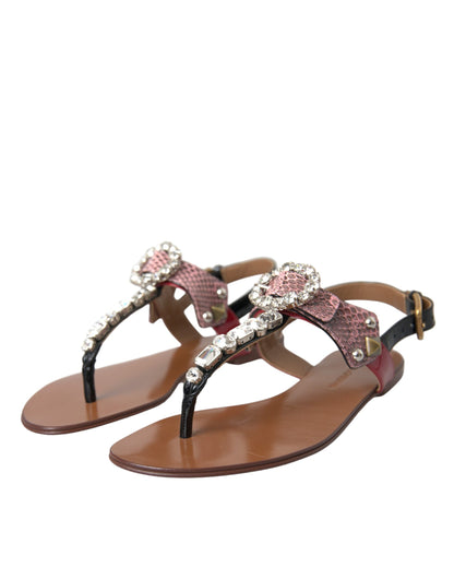 Dolce &amp; Gabbana Mehrfarbige Kristallsandalen Flip-Flops Schuhe