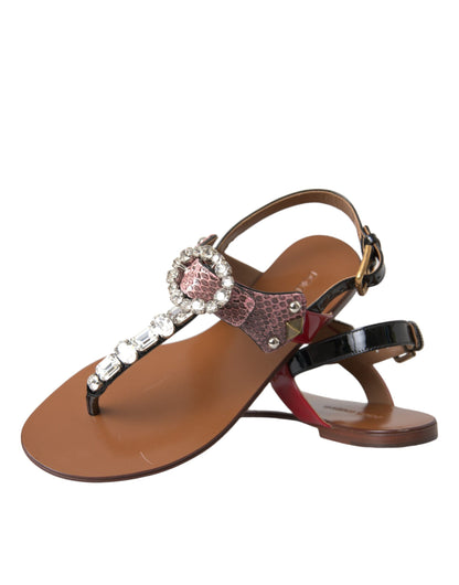 Dolce &amp; Gabbana Mehrfarbige Kristallsandalen Flip-Flops Schuhe