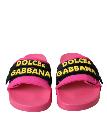 Dolce &amp; Gabbana Rosa Schwarz Logo Beachwear Flats Sandalen Schuhe