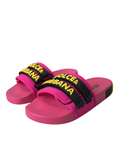 Dolce &amp; Gabbana Rosa Schwarz Logo Beachwear Flats Sandalen Schuhe