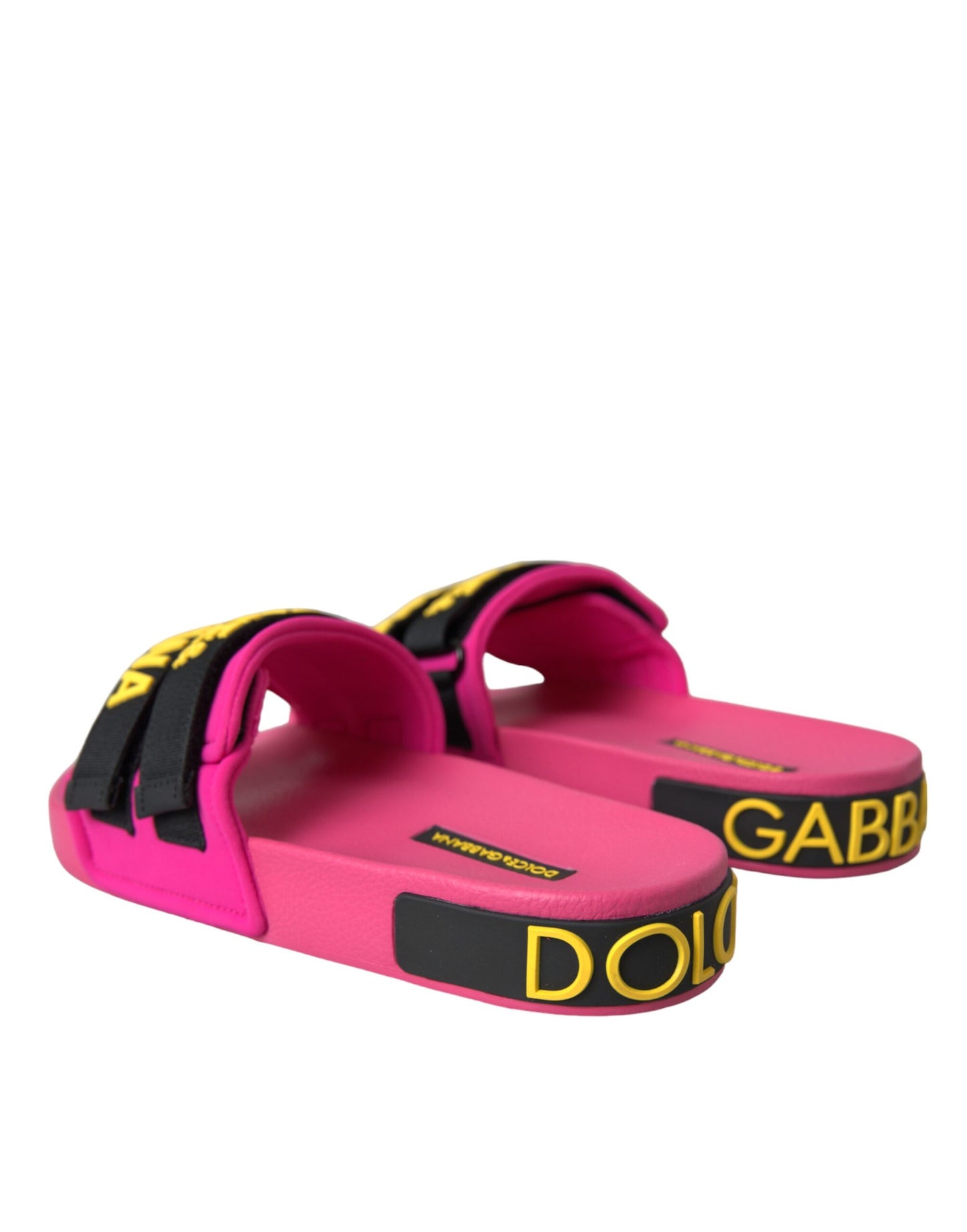 Dolce &amp; Gabbana Rosa Schwarz Logo Beachwear Flats Sandalen Schuhe