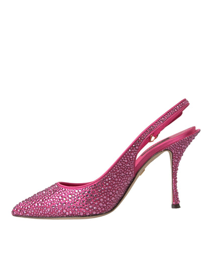 Dolce &amp; Gabbana Rosa Strass Kristall Heels Slingbacks Schuhe