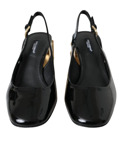 Dolce &amp; Gabbana – Slingback-Schuhe aus schwarzem und goldenem Leder mit Verzierung