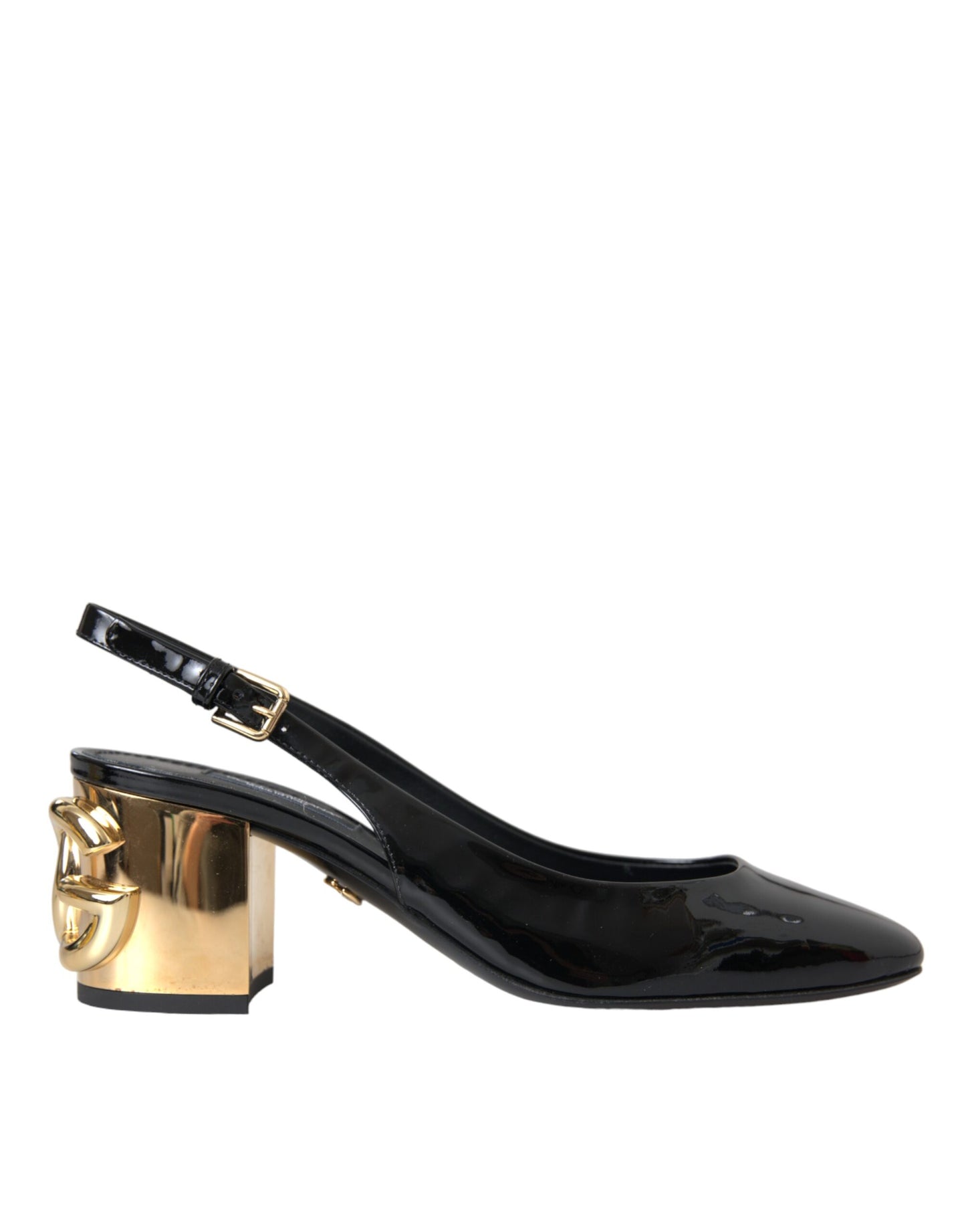 Dolce &amp; Gabbana – Slingback-Schuhe aus schwarzem und goldenem Leder mit Verzierung