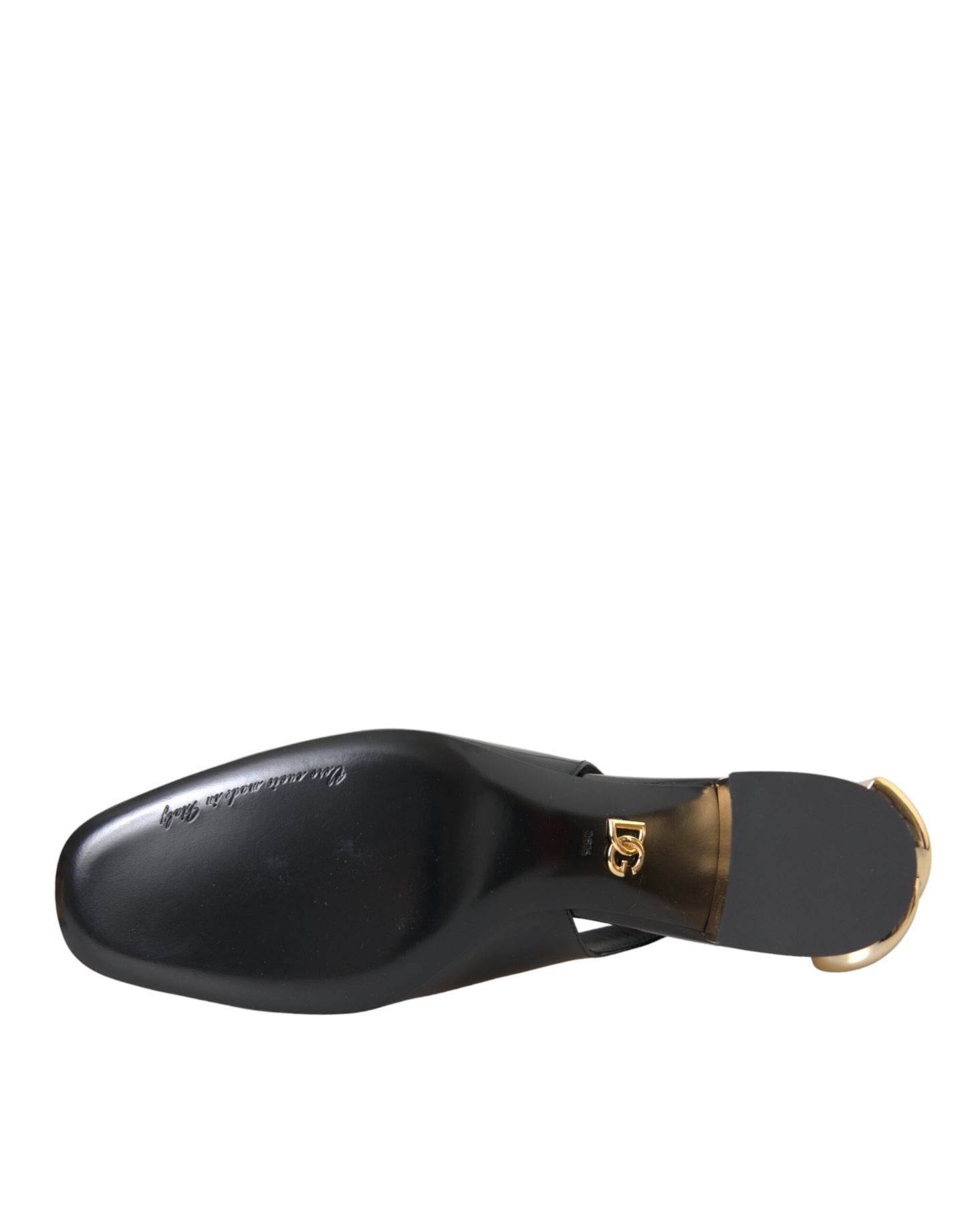 Dolce &amp; Gabbana – Slingback-Schuhe aus schwarzem und goldenem Leder mit Verzierung