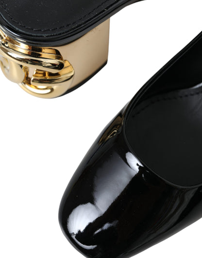 Dolce &amp; Gabbana – Slingback-Schuhe aus schwarzem und goldenem Leder mit Verzierung