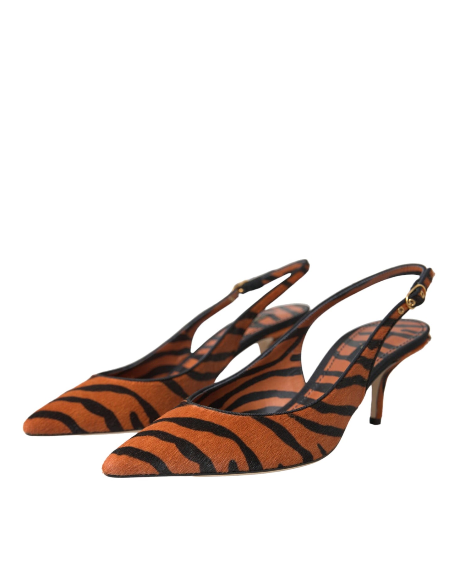 Dolce &amp; Gabbana – Slingback-Schuhe aus Leder mit Zebramuster in Schwarz und Orange