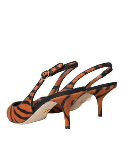 Dolce &amp; Gabbana – Slingback-Schuhe aus Leder mit Zebramuster in Schwarz und Orange