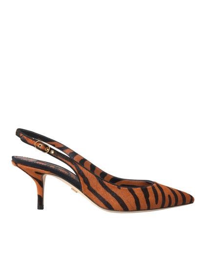 Dolce &amp; Gabbana – Slingback-Schuhe aus Leder mit Zebramuster in Schwarz und Orange