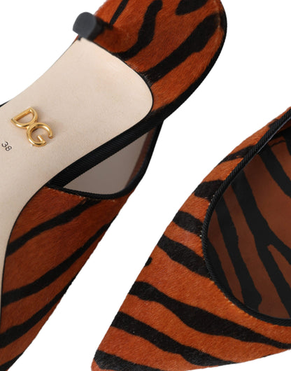 Dolce &amp; Gabbana – Slingback-Schuhe aus Leder mit Zebramuster in Schwarz und Orange